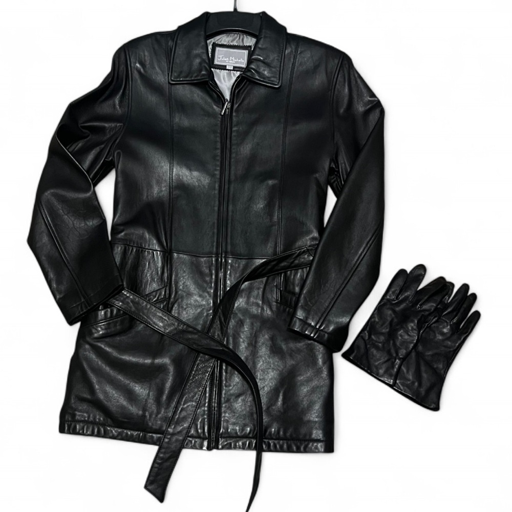 Vintage Juliet Michelle Leather Jacket Wilsons Leather Gloves Set Black-both Lrg